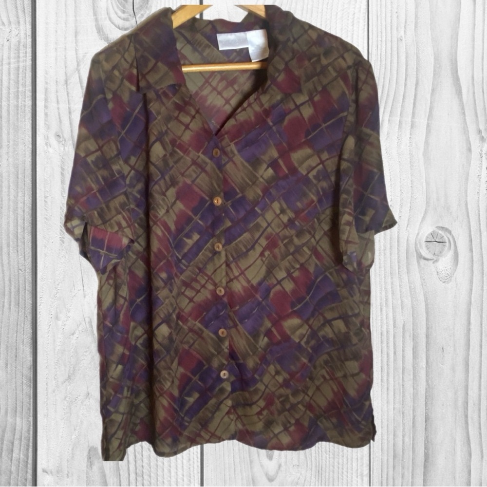 Worthington Plaid Shirt in Purple and Brown Lightweight 18W